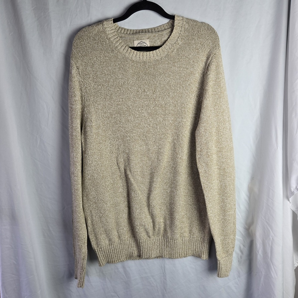 St Johns Bay Mens XL Crew Neck Knit Sweater Tan Marle Fisherman Hipster Academia